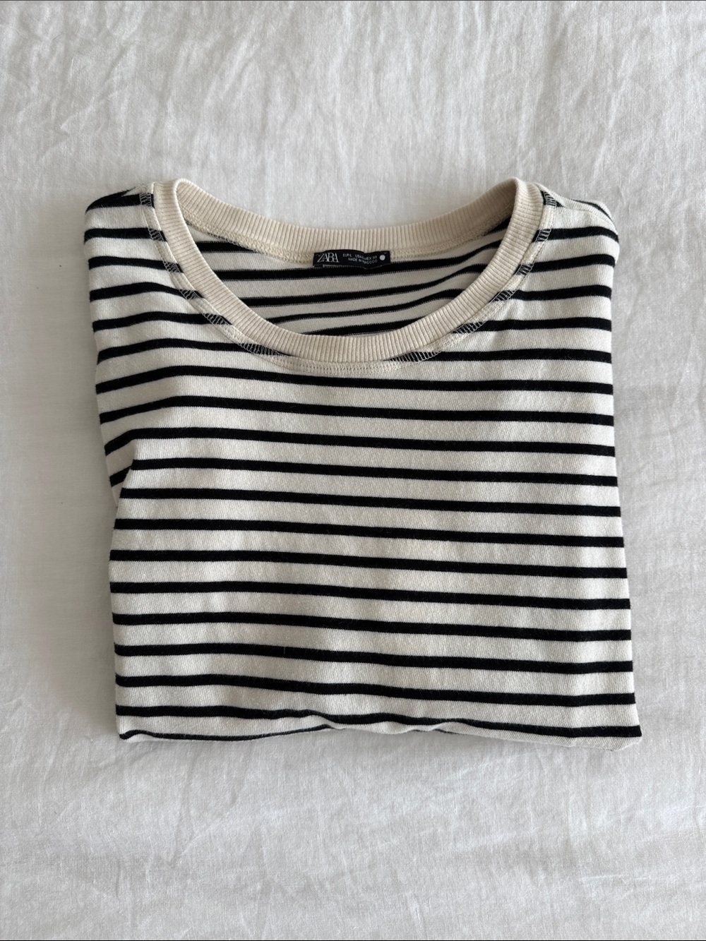 Zara Black and Cream Striped Knit Top